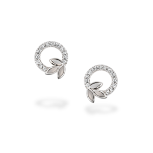 round halo leaf design stud earrings